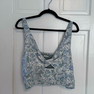 Abercrombie & Fitch | Cropped Printed Linen Tank-Top, Blue & White, Size XL -NWT